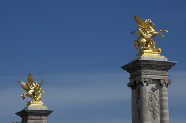 Fototapeta na wymiar Golden horse statue. Statue of golden horse in Paris.