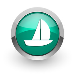 yacht green glossy web icon