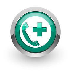 emergency call green glossy web icon