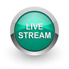 live stream green glossy web icon