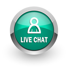 live chat green glossy web icon