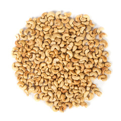 Lot of cashews on white background