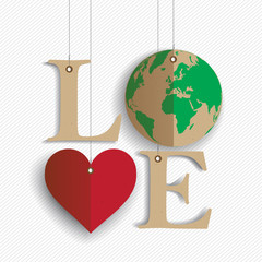 love the earth, abstract artwork of hung  recycled paper