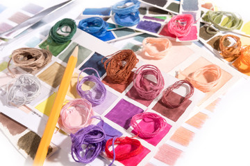 Needlework. Embroidery. Match colors of thread.