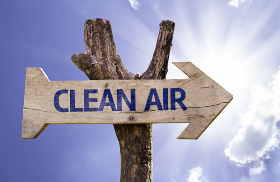 Clean Air Wooden Sign With Sky Background