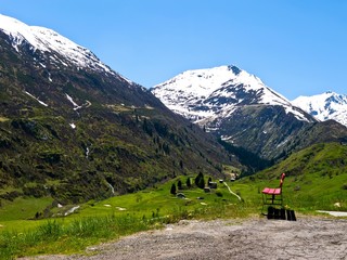 Road with a view over snowy mountain.