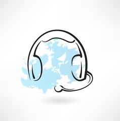 headset with microphone grunge icon