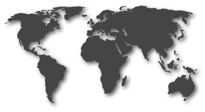 new world map with gray shadow