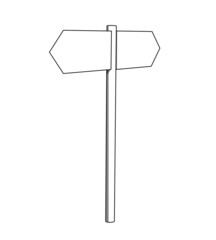 Blank white outline signpost isolated on a white background