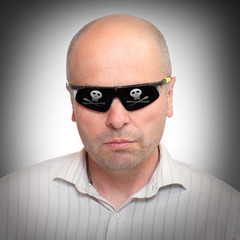 Dangerous hacker with virtual glasses.