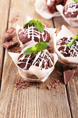 Tasty cupcakes on table close-up