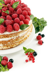 Tasty cake with fresh berries, close up