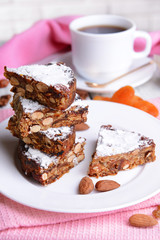 Delicious cake panforte on table close-up