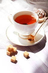 Cup of tea on table, close up