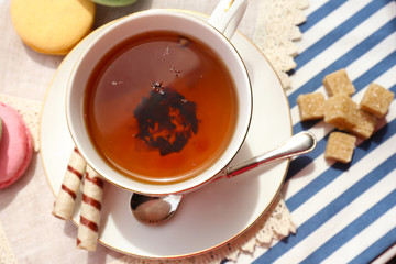 Cup of tea on table, close up