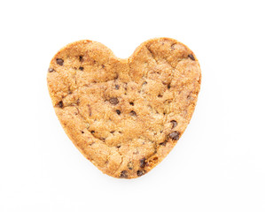 Heart shape chocolate chip cookie isolated