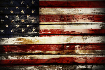 American flag on wooden wall