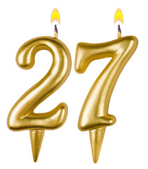 Birthday candles number twenty seven isolated on white