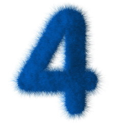 Blue shag 4 number font isolated on white background