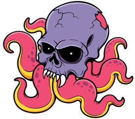 Vector illustration of Cartoon Skull octopus