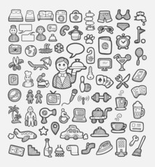 Set of hotel and vacation icons sketch