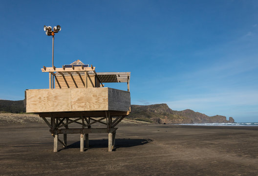 lifeguard tower at Bethells beach, New Zealand
