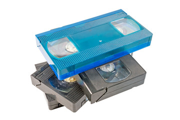 old video cassette on white background