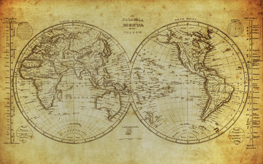 Fototapeta na wymiar vintage map of the world 1839..