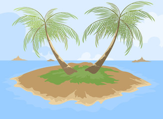 Island with palm tree cartoon scene