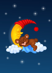 Obraz premium The teddy bear sleep on the moon