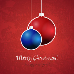 Christmas balls on red background