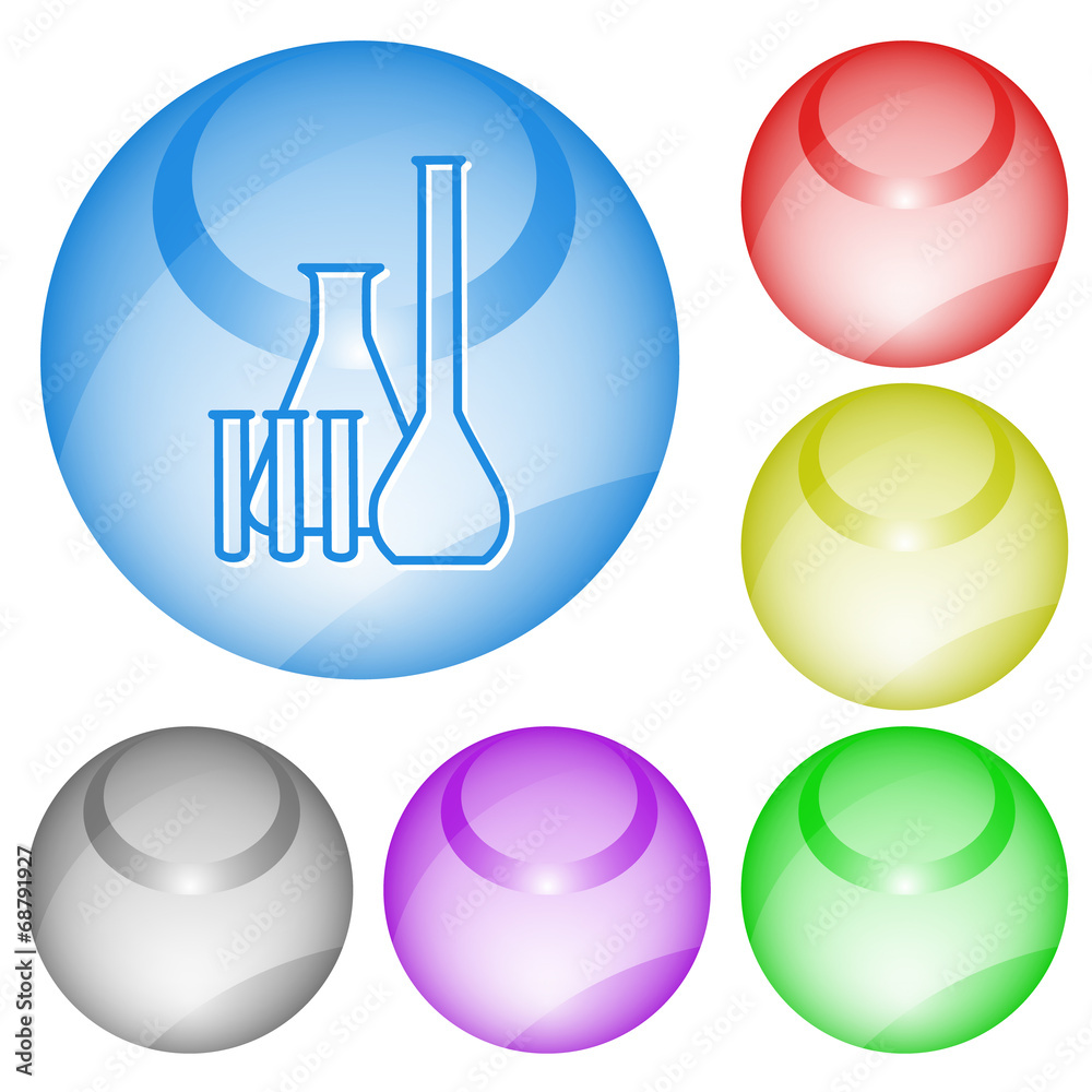 Sticker Chemical test tubes. Vector interface element.