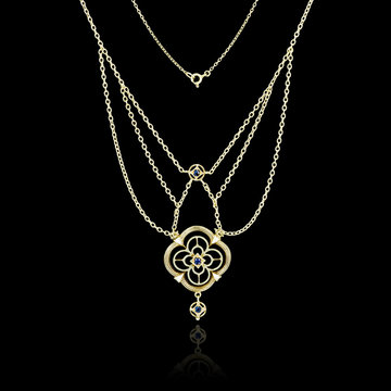 Golden necklace isolated on black background