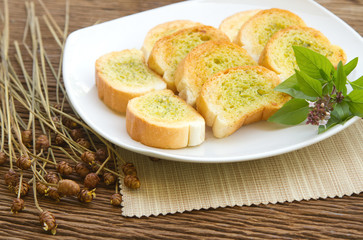 Homemade garlic  bread with fresh herb