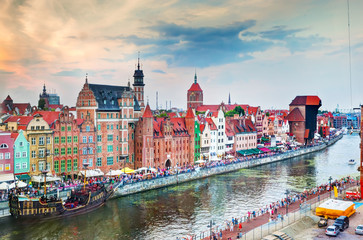 Top view on Gdansk old town and Motlawa river, Poland.