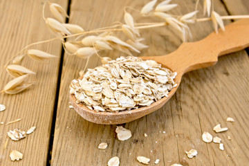 Flakes oat in spoon on board