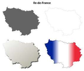 Ile-de-France blank detailed outline map set