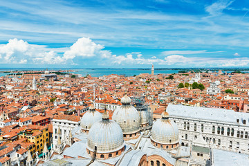 Fototapeta na wymiar Panoramic view of Venice from San Marco bell tower, Italy