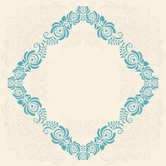 Frame of floral elements. Vector frame in gzhel style.
