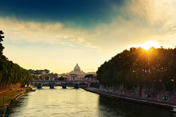 evening view at St. Peter's cathedral in Rome, Italy