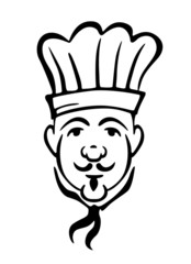 Chef in toque and necktie with a moustache