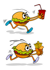 Running takeaway cartoon burger