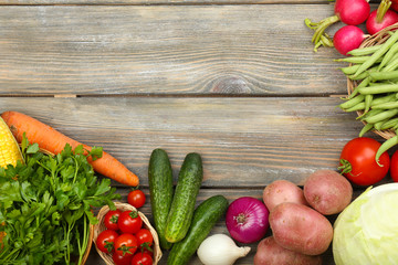 Summer frame with fresh organic vegetables and fruits