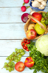 Summer frame with fresh organic vegetables and fruits