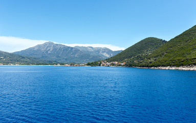 Obraz premium Sea summer coast view from ferry (Greece)