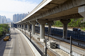 Fototapeta na wymiar Freeway Overpasses and Train Tracks