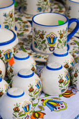Colorful ceramics in traditonal polish market.