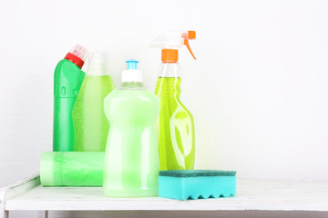 Cleaning products on shelf