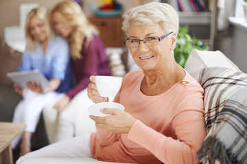 Grandma always is happy while family are visiting her