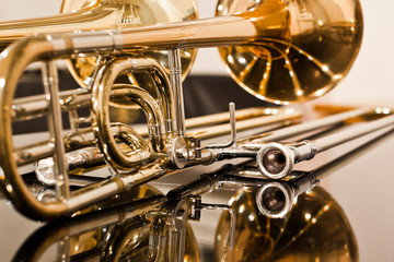 Obraz na płótnie Canvas Lying trombone closeup